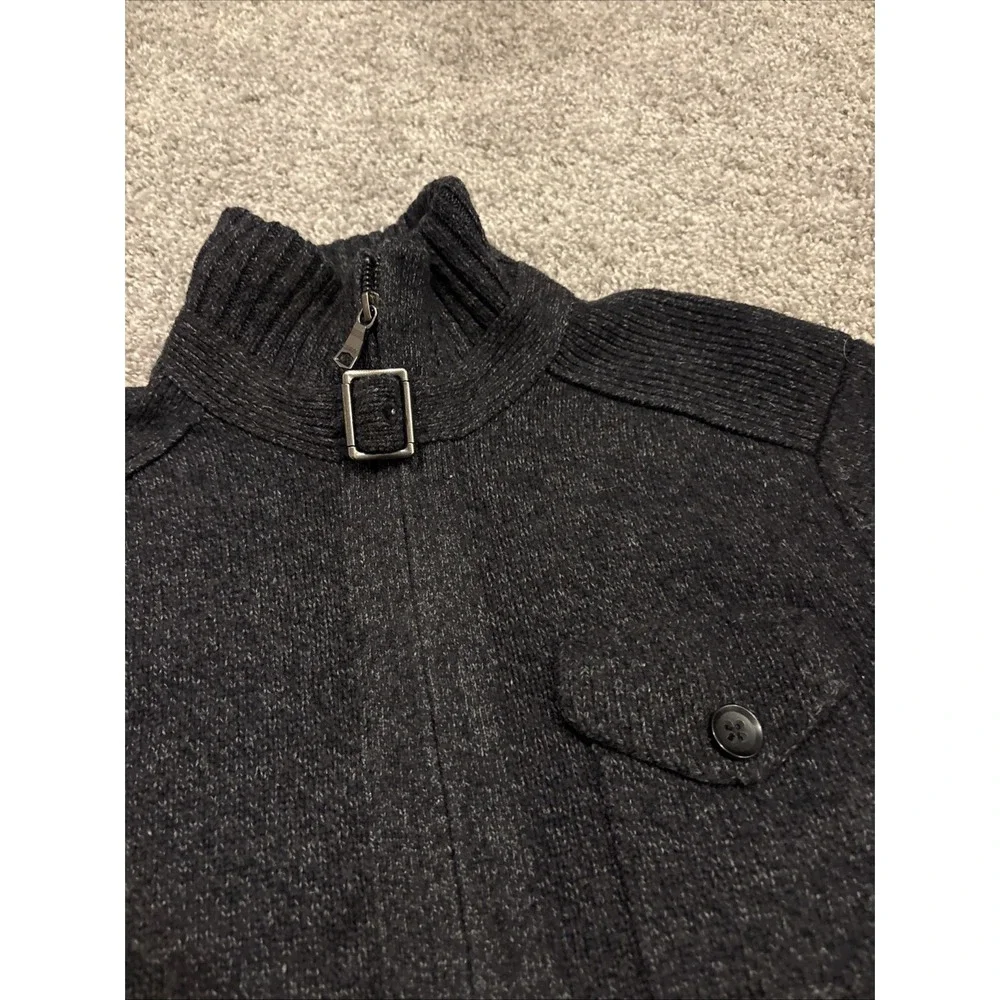 Banana Republic Sweater Buckle Collar 3-Button Pockets Tweed Blue Small Full Zip
